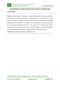 ISSN: 2278-6236 ENVIRONMENTAL FRIENDLY OPERATIONS OF SMALL TOURISM FIRMS