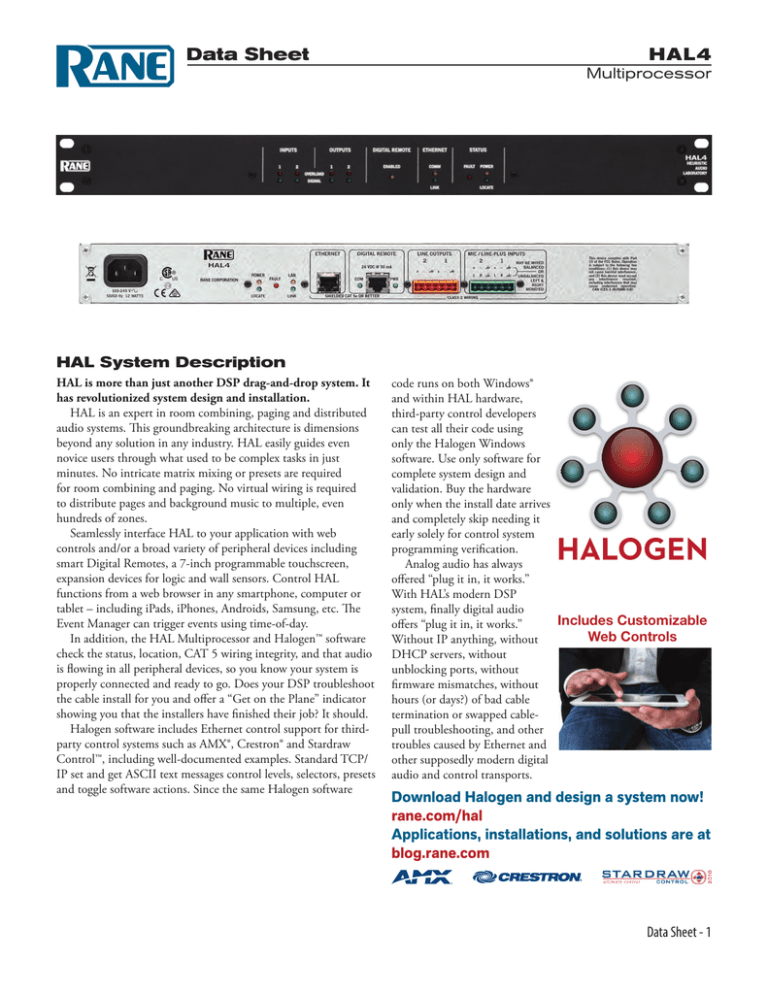 Data Sheet HAL4 Multiprocessor HAL System Description
