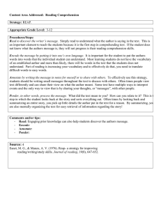 an important element to teach the students because it is... Content Area Addressed:  Reading Comprehension Strategy: