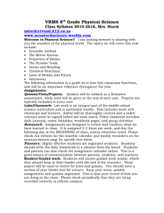VRMS 8 Grade Physical Science Class Syllabus 2015-2016, Mrs. Stock