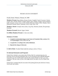 WICHITA STATE UNIVERSITY  Faculty Senate: Minutes, February 28, 2000 Members Present: