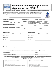 Eastwood Academy High School Application for 2016-17