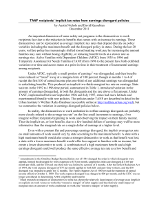 TANF recipients’ implicit tax rates from earnings disregard policies December 2011