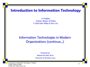 Introduction to Information Technology Information Technologies in Modern Organizations (continue…) 2