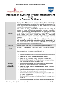 Information Systems Project Management - Course Outline - MS410