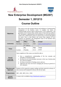 New Enterprise Development (MG307) Semester 1, 2012/13 Course Outline