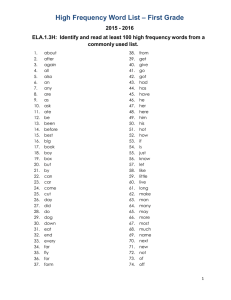 – First Grade High Frequency Word List  2015 - 2016