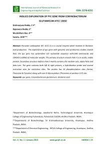ISSN: 2278-6252  INSILICO EXPLORATION OF PYC GENE FROM CORYNEBACTERIUM GLUTAMICUM ATCC 13032