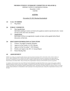 NHUHSD CITIZENS’ OVERSIGHT COMMITTEE ON MEASURE Q AGENDA 1.0 CALL TO ORDER