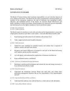 Bylaws of the Board GOVERNANCE STANDARDS BB 9005(a)