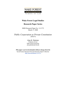 Public Corporation as Private Constitution Wake Forest Legal Studies Research Paper Series