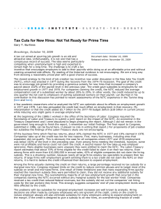 Tax Cuts for New Hires: Not Yet Ready for Prime... Brookings, October 16, 2009 Gary T. Burtless