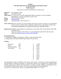 Syllabus ChE 1800 Approaches to Chemical Engineering Problem Solving Spring 2014-2015