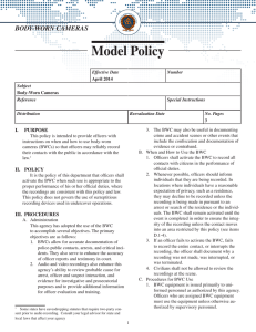 Model Policy BODY-WORN CAMERAS I.  PURPOSE