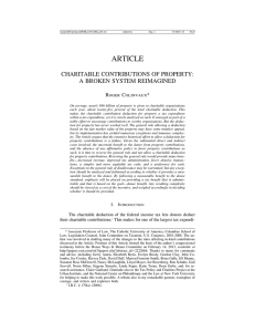 ARTICLE CHARITABLE CONTRIBUTIONS OF PROPERTY: A BROKEN SYSTEM REIMAGINED R