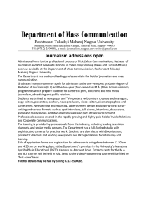 Department of Mass Communication Journalism admissions open Rashtrasant Tukadoji Maharaj Nagpur University