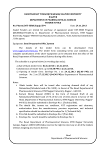 RASHTRASANT TUKADOJI MAHARAJ NAGPUR UNIVERSITY NAGPUR DEPARTMENT OF PHARMACEUTICAL SCIENCES TENDER NOTICE