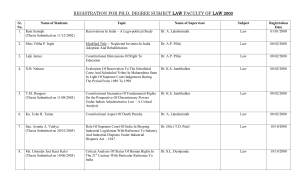 REGISTRATION FOR PH.D. DEGREE SUBJECT LAW FACULTY OF LAW 2000