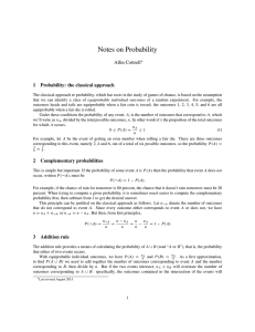 Notes on Probability Allin Cottrell 1 Probability: the classical approach