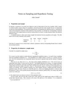 Notes on Sampling and Hypothesis Testing Allin Cottrell 1 Population and sample