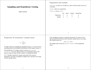 Sampling and Hypothesis Testing Population and sample