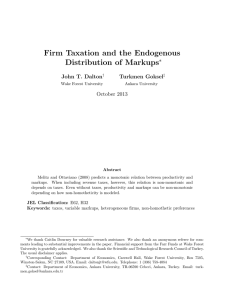 Firm Taxation and the Endogenous Distribution of Markups ∗ John T. Dalton