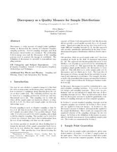 Discrepancy as a Quality Measure for Sample Distributions Abstract Peter Shirley