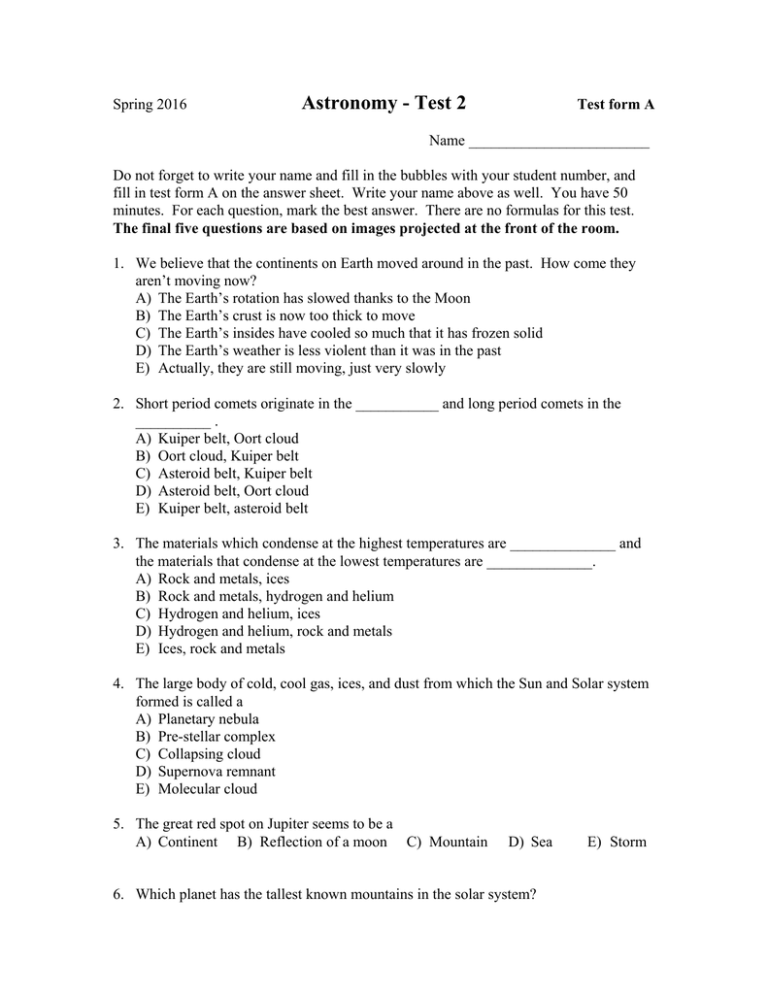 Astronomy - Test 2