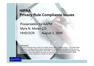 HIPAA Privacy Rule Compliance Issues Presentation for AAPM Myra N. Moran J.D.