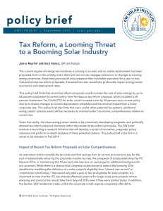 policy brief  Tax Reform, a Looming Threat to a Booming Solar Industry