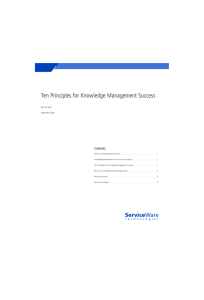Ten Principles for Knowledge Management Success Contents By Tom Tobin September 2003