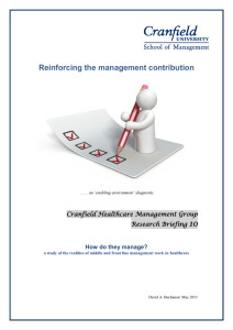 Reinforcing the management contribution 10 Cranfield Healthcare Management Group Research Briefing