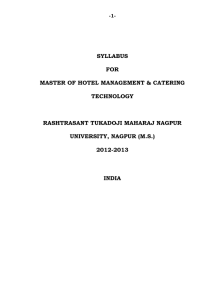 SYLLABUS FOR MASTER OF HOTEL MANAGEMENT &amp; CATERING TECHNOLOGY