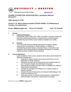 COURSE TITLE/SECTION: SOCW 8322(15931): Quantitative Methods Spring 2011  TIME: Monday 9-12 PM