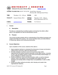 G SOCW 7397/22799 – Social Policy Advocacy (Previous title: Affecting Social Policy)