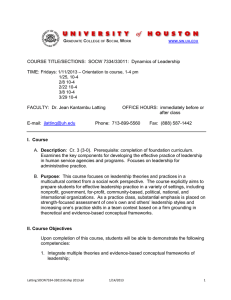 COURSE TITLE/SECTIONS:  SOCW 7334/33011:  Dynamics of Leadership TIME: Fridays: