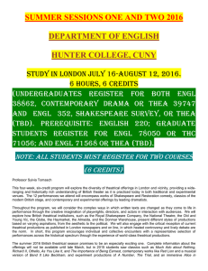 SUMMER SESSIONS ONE AND TWO 2016  DEPARTMENT OF ENGLISH HUNTER COLLEGE, CUNY