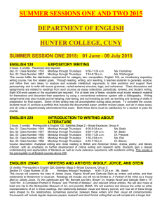 SUMMER SESSIONS ONE AND TWO 2015  DEPARTMENT OF ENGLISH HUNTER COLLEGE, CUNY