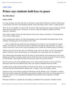 Prince says students hold keys to peace Dan Hirschhorn