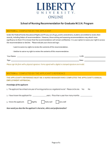 School of Nursing Recommendation for Graduate M.S.N. Program SECTION 1: