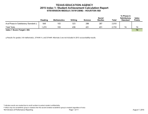 TEXAS EDUCATION AGENCY 2015 Index 1: Student Achievement Calculation Report