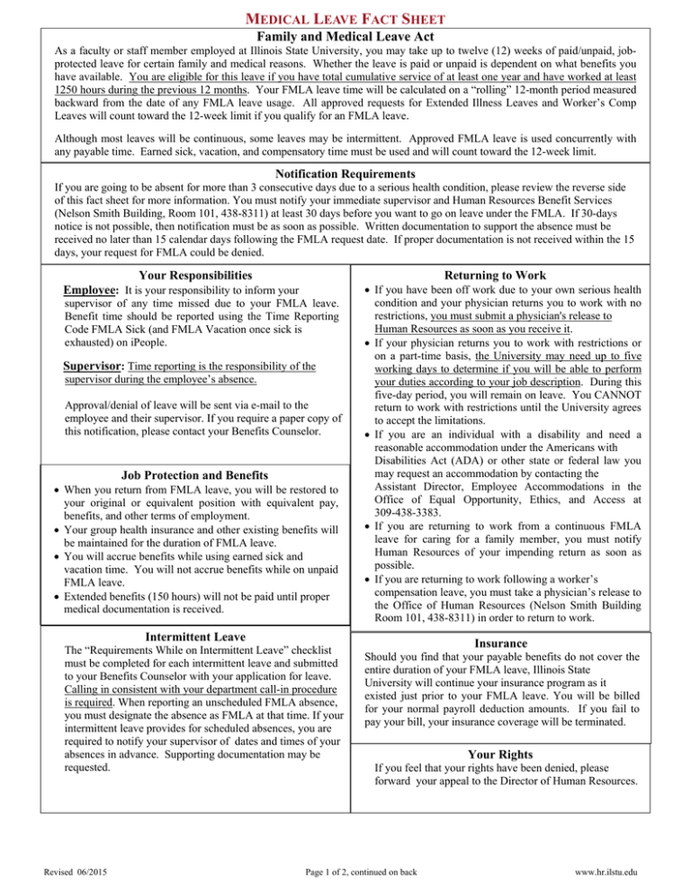 M L F Family And Medical Leave Act
