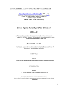 CANADA’S CRIMES AGAINST HUMANITY AND WAR CRIMES ACT