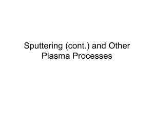Sputtering (cont.) and Other Plasma Processes