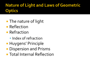 The nature of light Reflection Refraction Huygens’ Principle