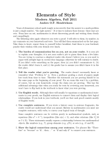 Elements of Style Modern Algebra, Fall 2011 Anders O.F. Hendrickson