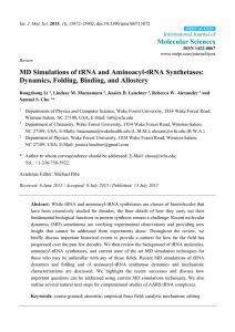 Molecular Sciences MD Simulations of tRNA and Aminoacyl-tRNA Synthetases: International Journal of