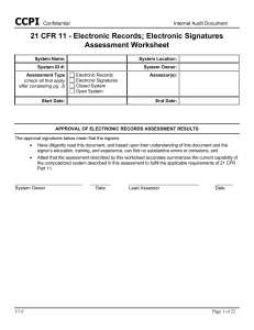 CCPI 21 CFR 11 - Electronic Records; Electronic Signatures Assessment Worksheet Confidential