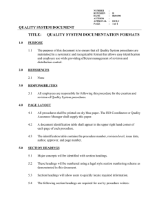 TITLE: QUALITY SYSTEM DOCUMENTATION FORMATS QUALITY SYSTEM DOCUMENT