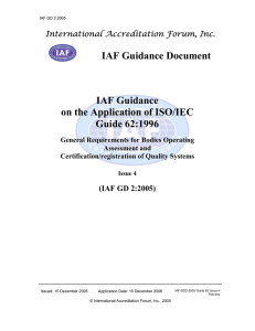 IAF Guidance Document IAF Guidance on the Application of ISO/IEC